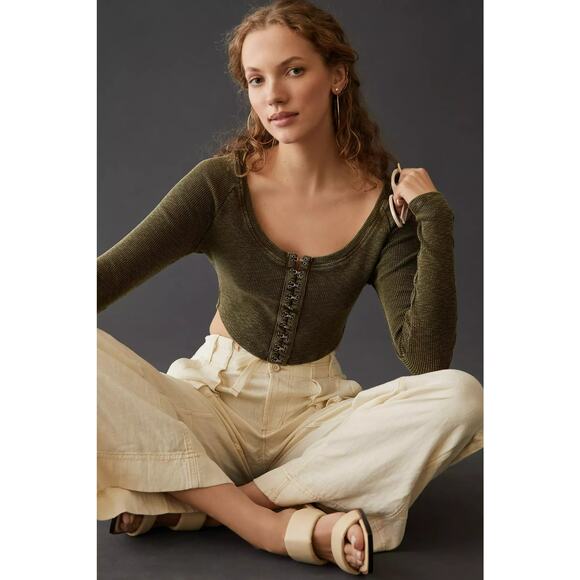 Pilcro Cropped Olive Cardigan L - Picture 1 of 4